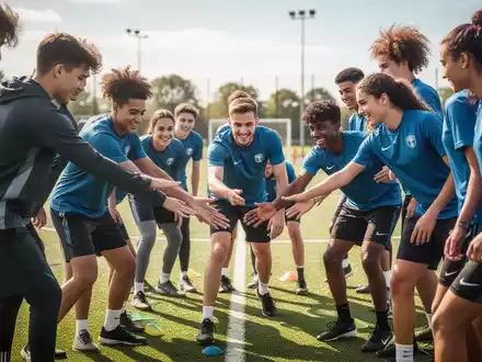 Junge Auszubildende bei einer gemeinsamen sportlichen Teambuilding-Aktivität auf einem Sportplatz. - Foto: über boerse-global.de