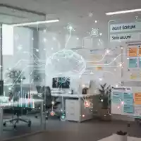 Moderne Büroumgebung mit digitaler Datenvisualisierung und agilen Management-Elementen für KI-Transformation. - Foto: über boerse-global.de