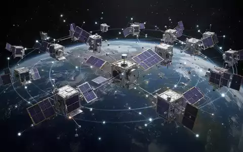 Mehrere kleine Satelliten im Erdorbit vor dem dunklen Weltraum. - Foto: über boerse-global.de