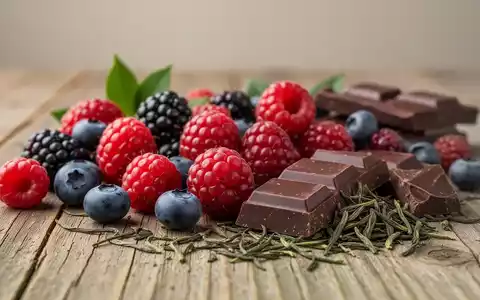 Frische Beeren, dunkle Schokolade und grüner Tee als Symbole für polyphenolreiche Ernährung zur Demenzprävention. - Foto: über boerse-global.de