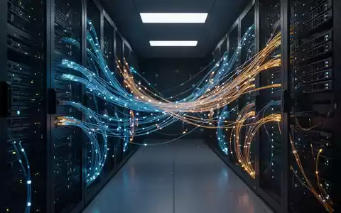 Leuchtende Glasfaserkabel in einem Serverraum, die KI-Cybersicherheit und Datenrisiken darstellen. - Foto: über boerse-global.de