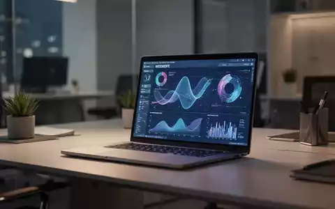 Ein moderner Büroarbeitsplatz mit einem Laptop, auf dem abstrakte Daten visualisiert werden. - Foto: über boerse-global.de