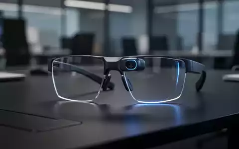 Nahaufnahme einer modernen KI-Smartbrille auf einem dunklen Schreibtisch mit Fokus auf die Kameralinse. - Foto: über boerse-global.de
