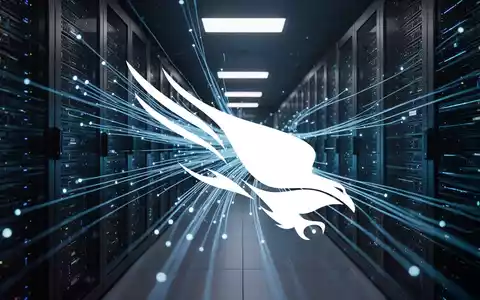 Abstrakte Darstellung von digitaler Cybersicherheit mit leuchtenden Glasfaserkabeln in einem modernen Serverraum. - Foto: über boerse-global.de