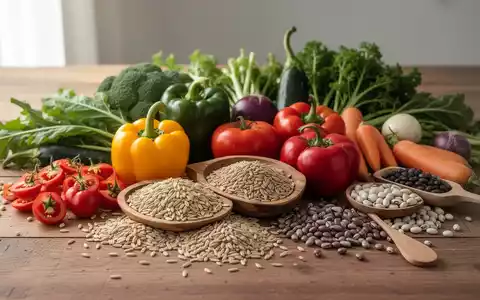 Eine Auswahl an frischem Gemüse, Vollkornprodukten und Hülsenfrüchten auf einem Holztisch als Symbol für gesunde Ernährung. - Foto: über boerse-global.de