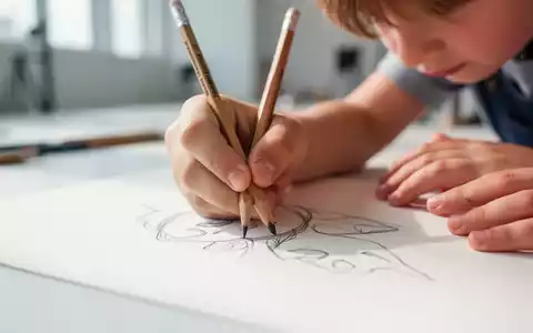 Nahaufnahme einer Kinderhand beim Zeichnen mit einem Stift zur Förderung der Feinmotorik in einem Atelier. - Foto: über boerse-global.de