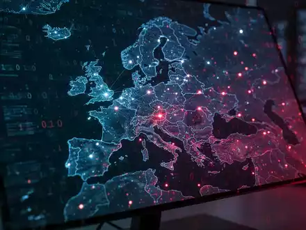 Digital map of Europe on a computer screen representing the spread of the Ousaban banking trojan. - Foto: über boerse-global.de
