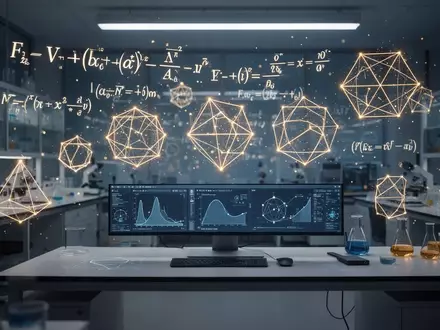 Abstrakte mathematische Formeln und geometrische Datenstrukturen in einem modernen, professionell beleuchteten Labor. - Foto: über boerse-global.de