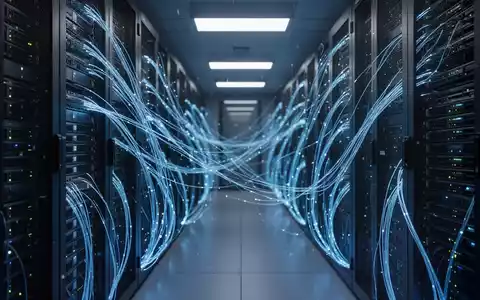 Ein modern beleuchteter Serverraum mit Glasfaserkabeln als Symbol für Datensicherheit und Cyberangriffe auf Cloud-Systeme. - Foto: über boerse-global.de
