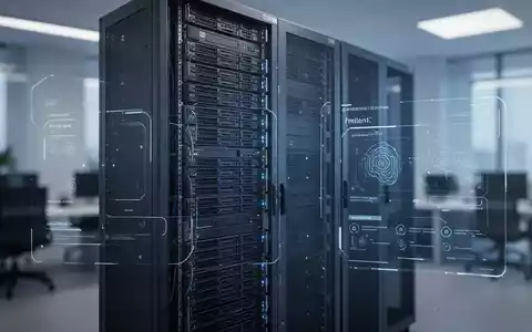Modernes Server-Rack in blauer Beleuchtung, das eine hochperformante KI-Infrastruktur für automatisierte Büroarbeit symbolisiert. - Foto: über boerse-global.de