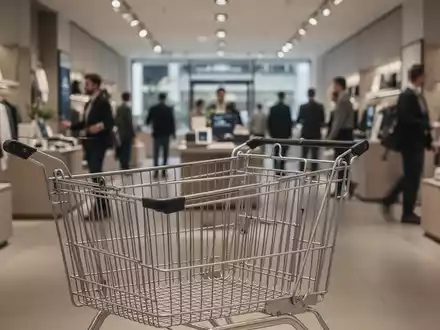 Ein leerer Einkaufswagen in einem modernen Einzelhandelsgeschäft symbolisiert die Konsumzurückhaltung der Verbraucher. - Foto: über boerse-global.de