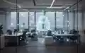 Ein modernes Büro mit digitalem Netzwerk-Overlay auf einem Bildschirm, das Transparenz und KI-Regulierung symbolisiert. - Foto: über boerse-global.de