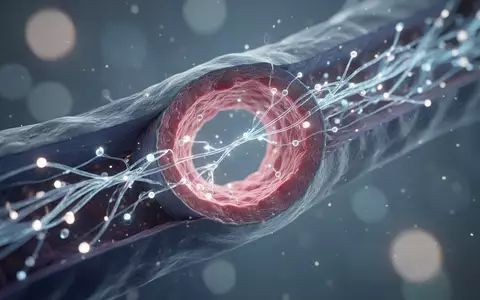 Stilisierte mikroskopische Darstellung einer menschlichen Blutgefäßwand mit leuchtenden Signalwegen zur Thromboseprävention. - Foto: über boerse-global.de