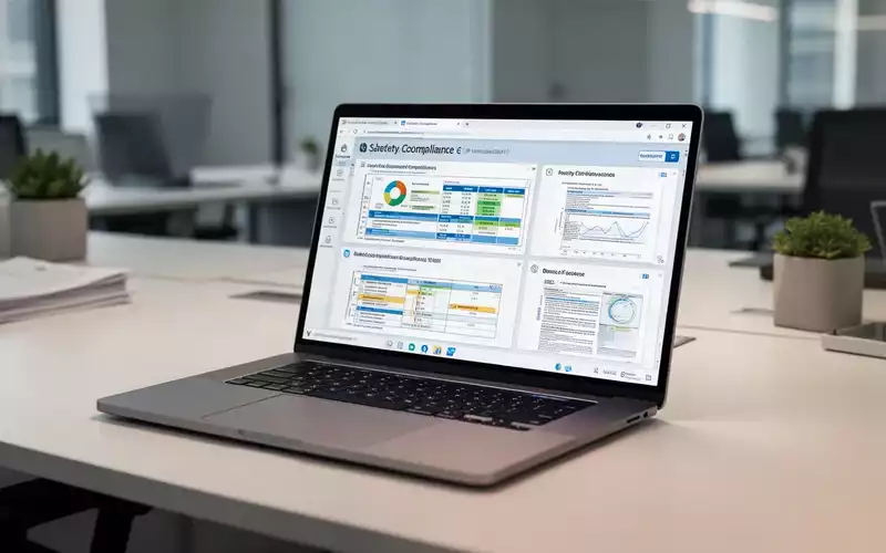 Ein moderner Laptop mit digitaler Dokumentationssoftware und Sicherheitsdaten in einem professionellen Büro. - Foto: über boerse-global.de