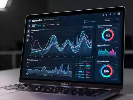 Ein moderner Mac-Bildschirm zeigt ein technisches Dashboard zur Systemüberwachung mit detaillierten Leistungsdiagrammen. - Foto: über boerse-global.de