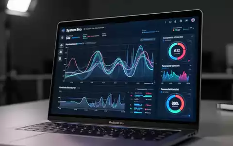 Ein moderner Mac-Bildschirm zeigt ein technisches Dashboard zur Systemüberwachung mit detaillierten Leistungsdiagrammen. - Foto: über boerse-global.de