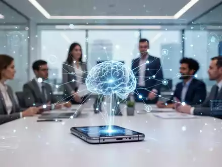 Digitale Grafik zur Darstellung der KI-Integration am Telekommunikationsarbeitsplatz mit Datenkonnektivität und moderner Technologie. - Foto: über boerse-global.de