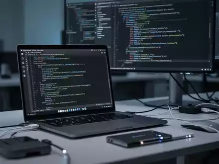 Ein moderner IT-Arbeitsplatz mit einem Laptop, auf dem Linux-Code zu sehen ist, in einem professionellen Büro-Setting. - Foto: über boerse-global.de