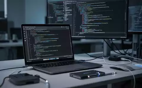 Ein moderner IT-Arbeitsplatz mit einem Laptop, auf dem Linux-Code zu sehen ist, in einem professionellen Büro-Setting. - Foto: über boerse-global.de