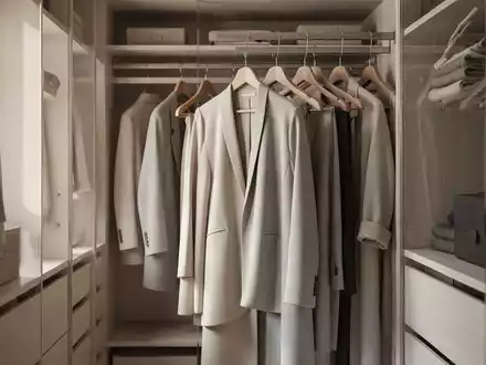 Ein minimalistisch geordneter, eleganter Kleiderschrank mit hochwertigen Kleidungsstücken in einer hellen, aufgeräumten Umgebung. - Foto: über boerse-global.de