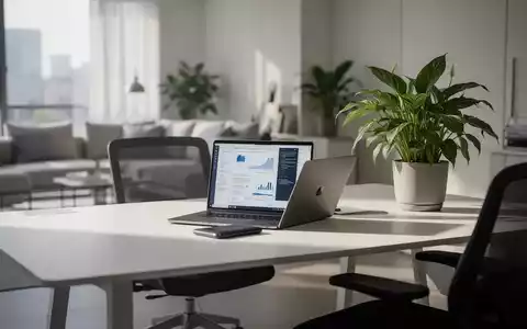 Moderner, ergonomisch gestalteter Schreibtisch in einem hellen Homeoffice mit Laptop und Zimmerpflanze. - Foto: über boerse-global.de