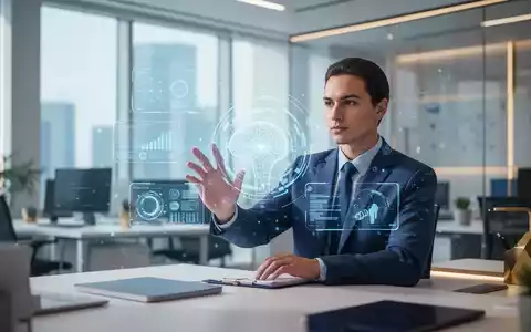Professionelle Person in einem modernen Büro, die an einer holografischen Datenschnittstelle arbeitet, symbolisiert die KI-Integration. - Foto: über boerse-global.de