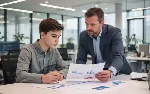 Junge Fachkraft im GesprĂ€ch mit einem Mentor in einem modernen BĂŒro in Brandenburg. - Foto: ĂŒber boerse-global.de