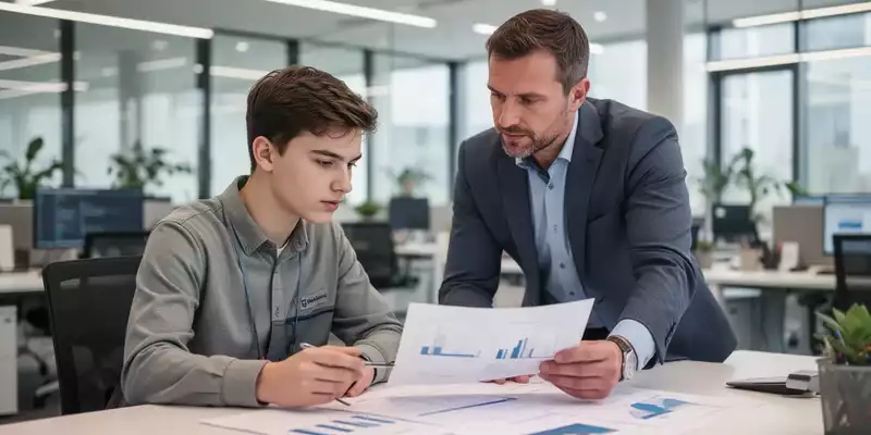 Junge Fachkraft im Gespräch mit einem Mentor in einem modernen Büro in Brandenburg. - Foto: über boerse-global.de