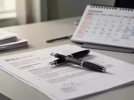 Ein moderner Schreibtisch mit einem Kalender und juristischen Dokumenten zur Arbeitszeitregelung. - Foto: über boerse-global.de