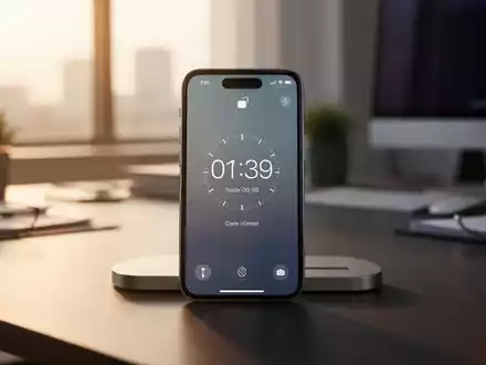 Ein modernes iPhone zeigt eine minimalistische Wecker-App auf einem aufgeräumten Schreibtisch bei Morgenlicht. - Foto: über boerse-global.de