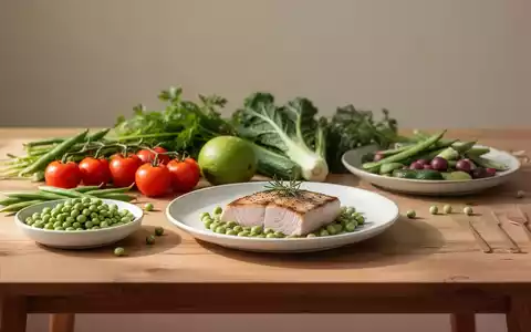 Ein minimalistisch gedeckter Tisch mit frischem Gemüse und Hülsenfrüchten als Symbol für ausgewogene Ernährung. - Foto: über boerse-global.de