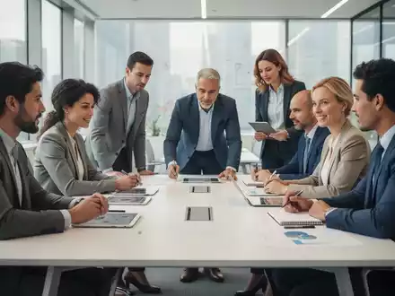 Professionelle Büroumgebung mit Mitarbeitern in einem Workshop für betriebliches Gesundheitsmanagement. - Foto: über boerse-global.de