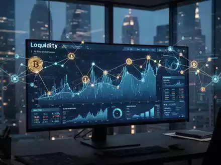 Digitale Finanz-Dashboards und Blockchain-Netzwerkgrafiken zur Darstellung von Krypto-Liquiditätsstrukturen. - Foto: über boerse-global.de