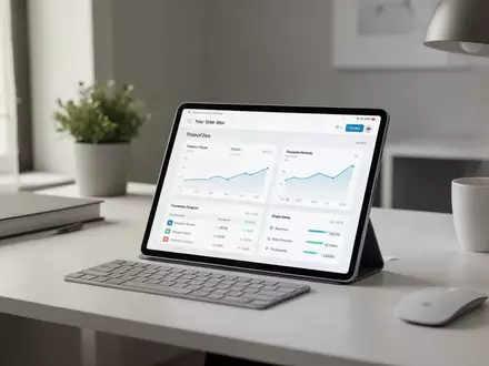Modernes Tablet mit einer Finanz-App auf einem Schreibtisch zur digitalen Bearbeitung von Steuerunterlagen. - Foto: über boerse-global.de