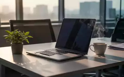 Ein aufgeräumter Schreibtisch mit Laptop und Kaffeetasse in einem modernen Büro bei sanftem Morgenlicht. - Foto: über boerse-global.de