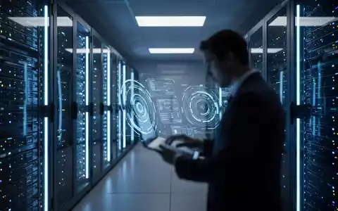 Ein IT-Experte arbeitet in einem modernen, blau beleuchteten Rechenzentrum an einer digitalen Schnittstelle. - Foto: über boerse-global.de