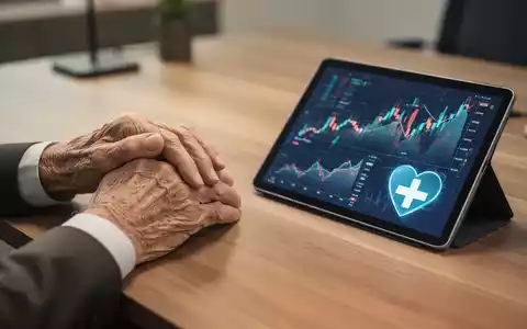 Hände einer älteren Person auf einem Schreibtisch neben einem Tablet mit Finanzgrafiken und einem medizinischen Symbol. - Foto: über boerse-global.de
