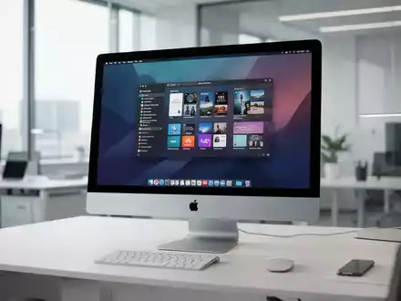 Moderner, minimalistischer Arbeitsplatz mit einem Apple-Computer in einer hellen Büroumgebung. - Foto: über boerse-global.de