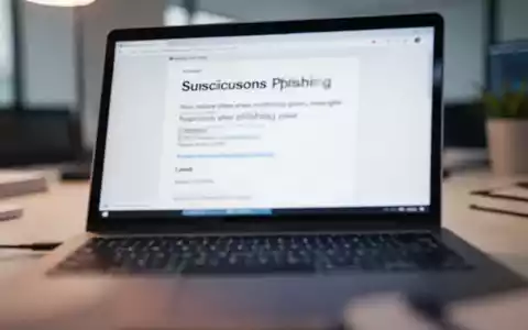 Ein Laptop-Bildschirm mit einer verdächtigen Phishing-E-Mail in einem modernen, professionellen Büro-Setting. - Foto: über boerse-global.de