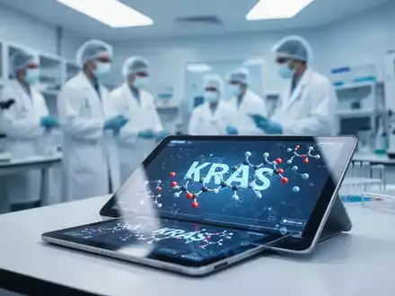 Moderne onkologische Forschung mit molekularen Strukturmodellen auf einem Tablet in einem klinischen Labor. - Foto: über boerse-global.de
