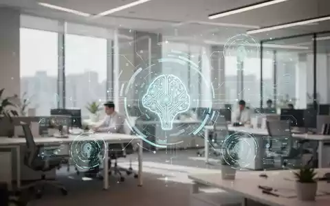 Ein modernes, helles Büro mit einer digitalen Schnittstelle, die künstliche Intelligenz im Arbeitskontext symbolisiert. - Foto: über boerse-global.de