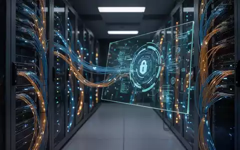 Hochtechnologie-Serverraum mit leuchtenden Glasfaserkabeln, die digitale Sicherheitsverletzung und Cyberabwehr darstellen. - Foto: über boerse-global.de