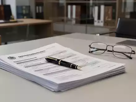 Ein Schreibtisch mit Steuerunterlagen, Füllfederhalter und Brille in einem Büro, symbolisch für rechtliche Finanzverfahren. - Foto: über boerse-global.de