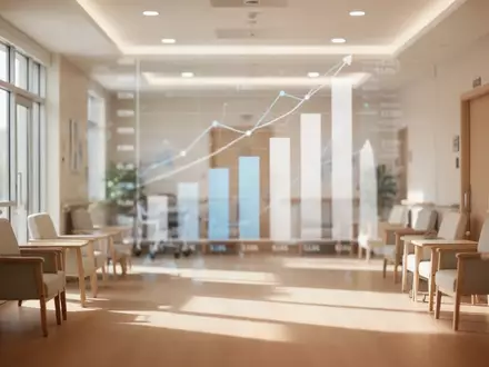 Modernes Pflegezimmer in einem professionellen Umfeld mit einer dezenten grafischen Darstellung von Finanzdaten im Hintergrund. - Foto: über boerse-global.de