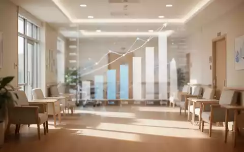Modernes Pflegezimmer in einem professionellen Umfeld mit einer dezenten grafischen Darstellung von Finanzdaten im Hintergrund. - Foto: über boerse-global.de