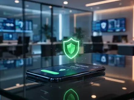 Ein Smartphone zeigt eine sichere digitale Zahlungsprüfung in einem modernen Büro. - Foto: über boerse-global.de