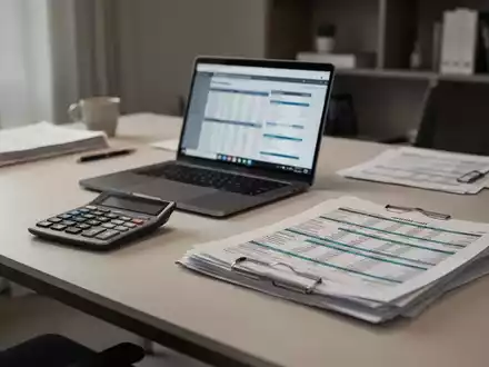 Ein Schreibtisch mit Laptop, Taschenrechner und Steuerunterlagen in einer professionellen Büroumgebung. - Foto: über boerse-global.de