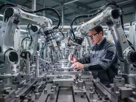 Mechatroniker arbeitet an einer hochmodernen Industrieanlage in einer Fabrikhalle. - Foto: ĂĽber boerse-global.de