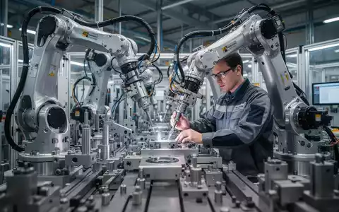 Mechatroniker arbeitet an einer hochmodernen Industrieanlage in einer Fabrikhalle. - Foto: über boerse-global.de