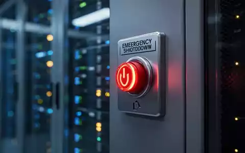 Ein leuchtender Not-Aus-Schalter in einem High-Tech-Serverraum, der staatliche Regulierung künstlicher Intelligenz symbolisiert. - Foto: über boerse-global.de